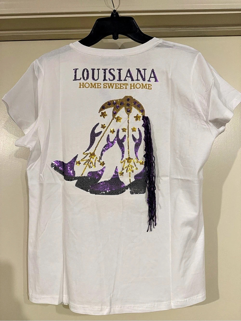 Blue B Collection Louisiana Home Sweet Home Sequin Cowgirl Boot Tee